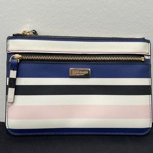 Kate Spade Blue, White, Pink, and Black Striped Wristlet